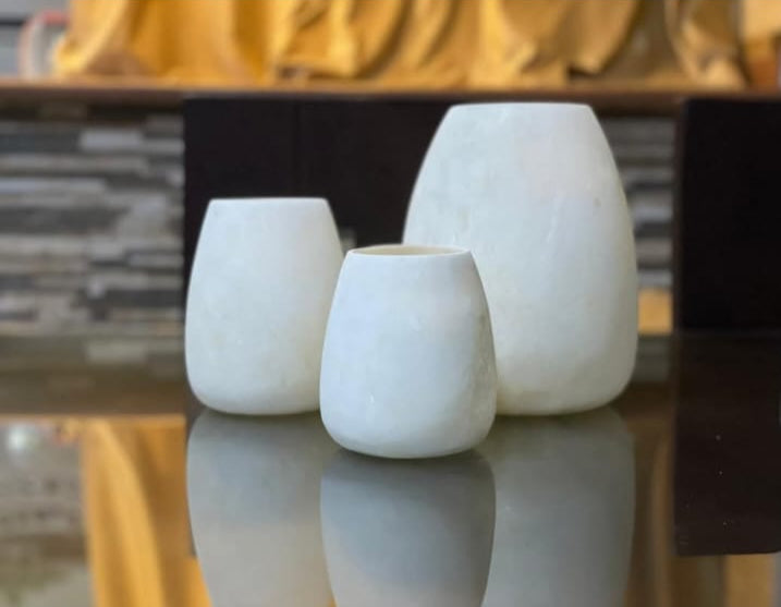 Rare white Natural Stone Alabaster Vase shape