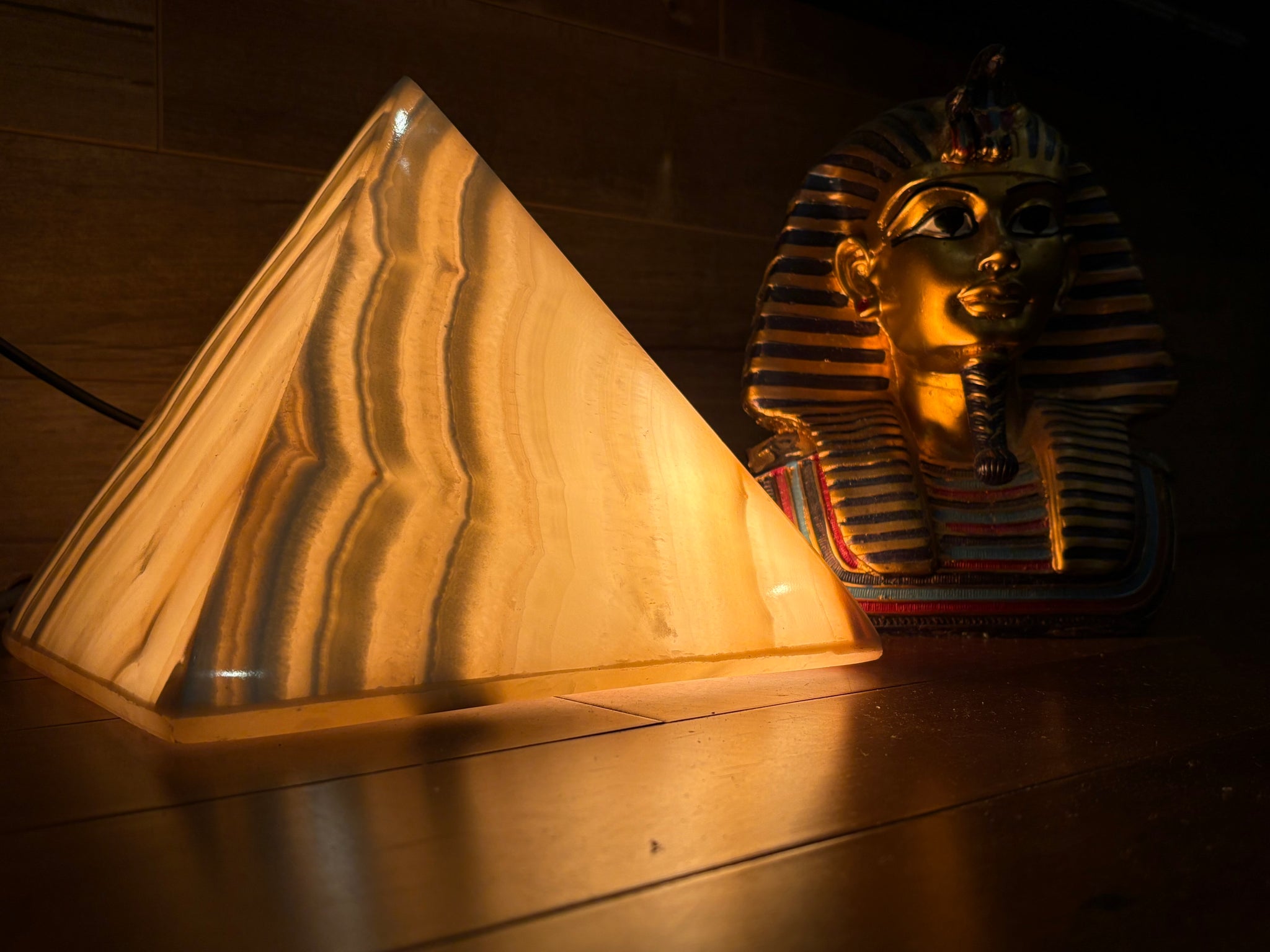 Stunning Natural Alabaster Handmade PYRAMID  table lamp Style 6