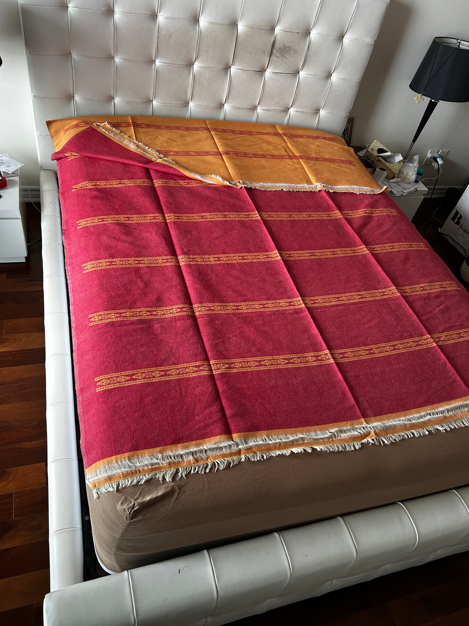 Handwoven Egyptian Cotton Bed Cover double face Red/Yellow