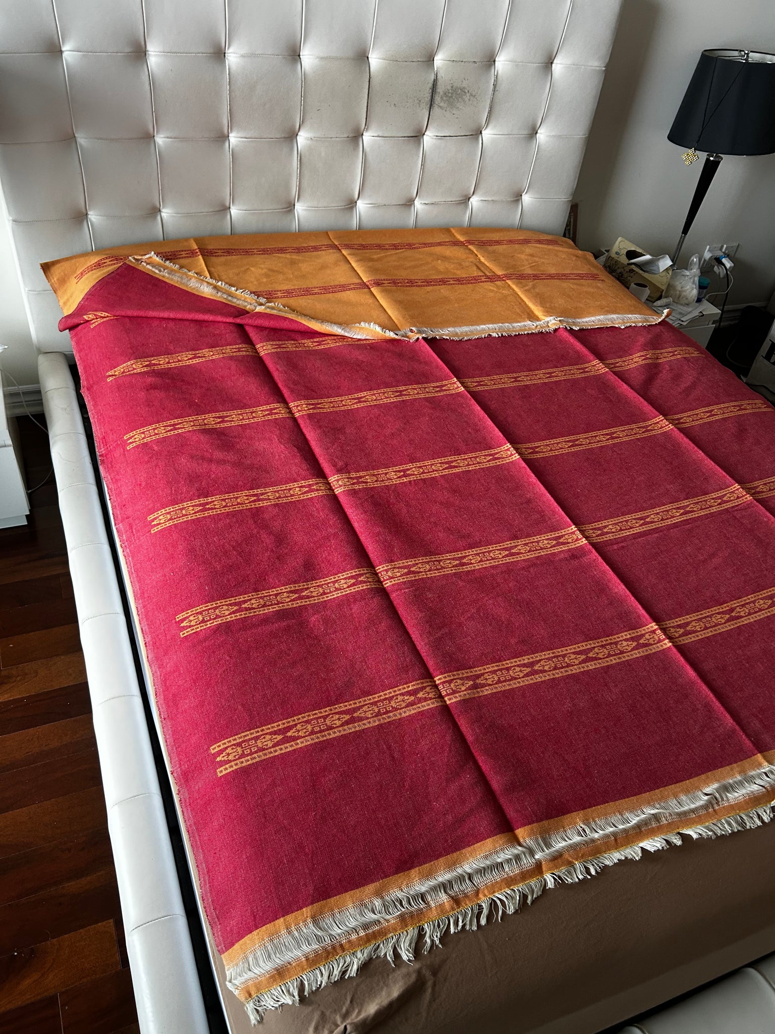 Handwoven Egyptian Cotton Bed Cover double face Red/Yellow