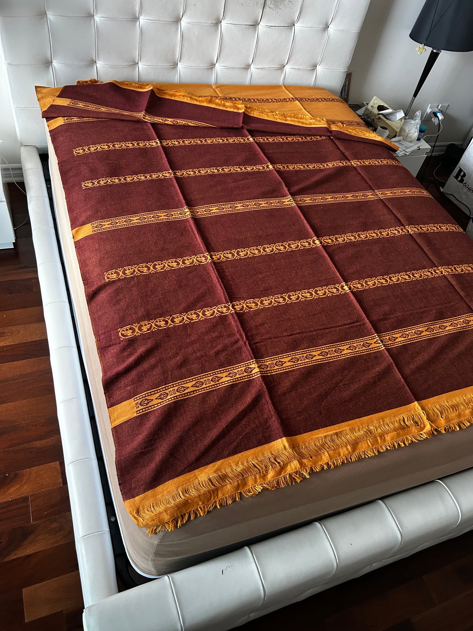 Handwoven Egyptian Cotton Bed cover / Brownish/Yellow