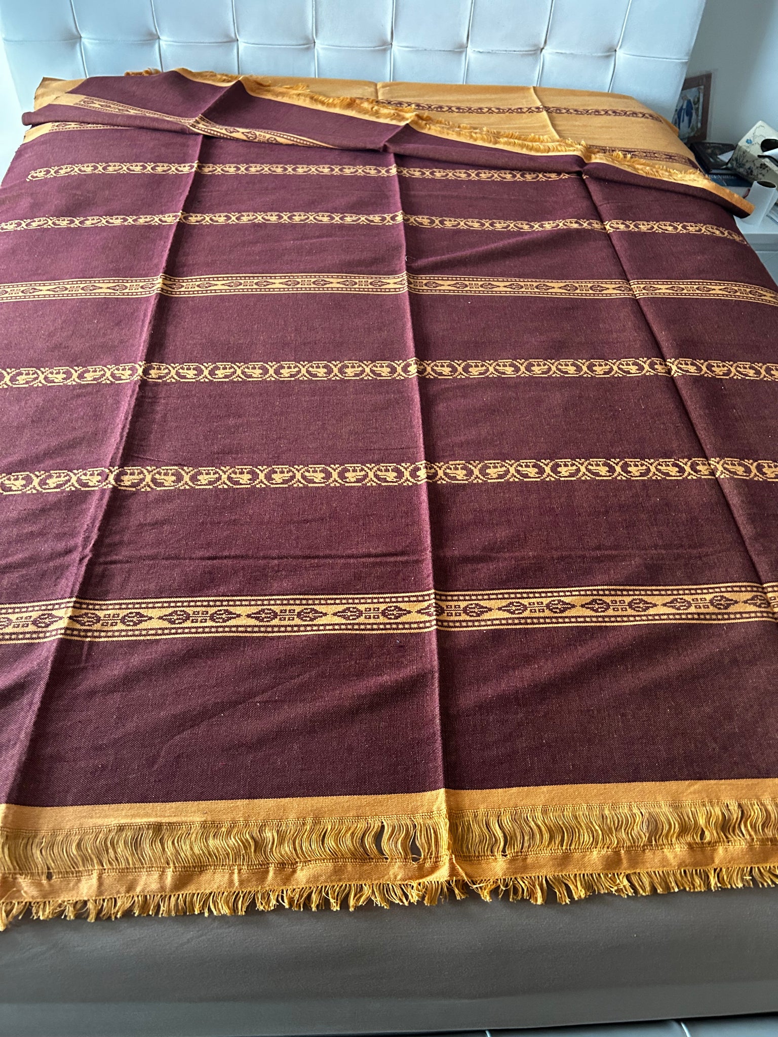Handwoven Egyptian Cotton Bed cover / Brownish/Yellow