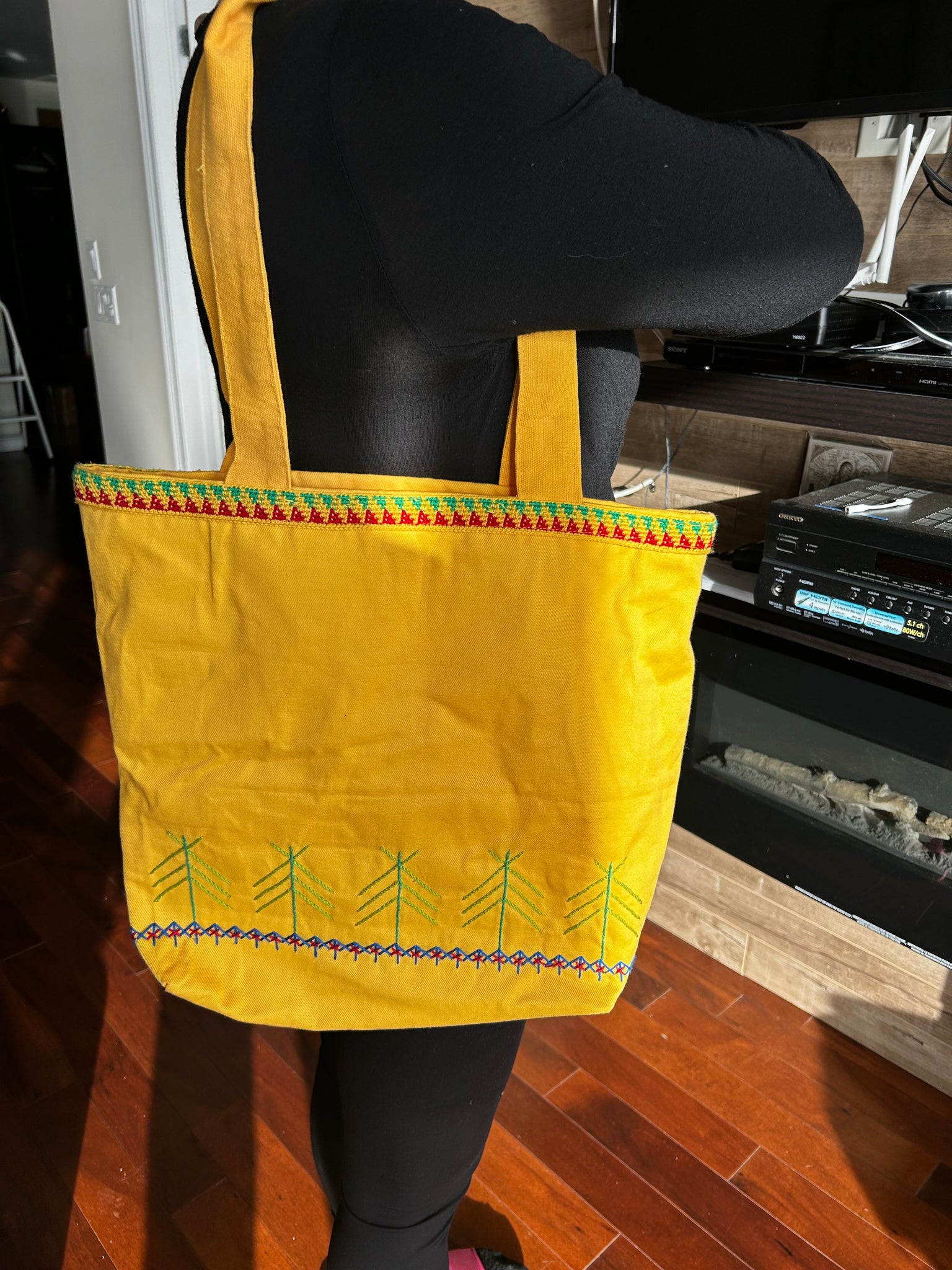 Handmade Embroidered Tote Bag , yellow