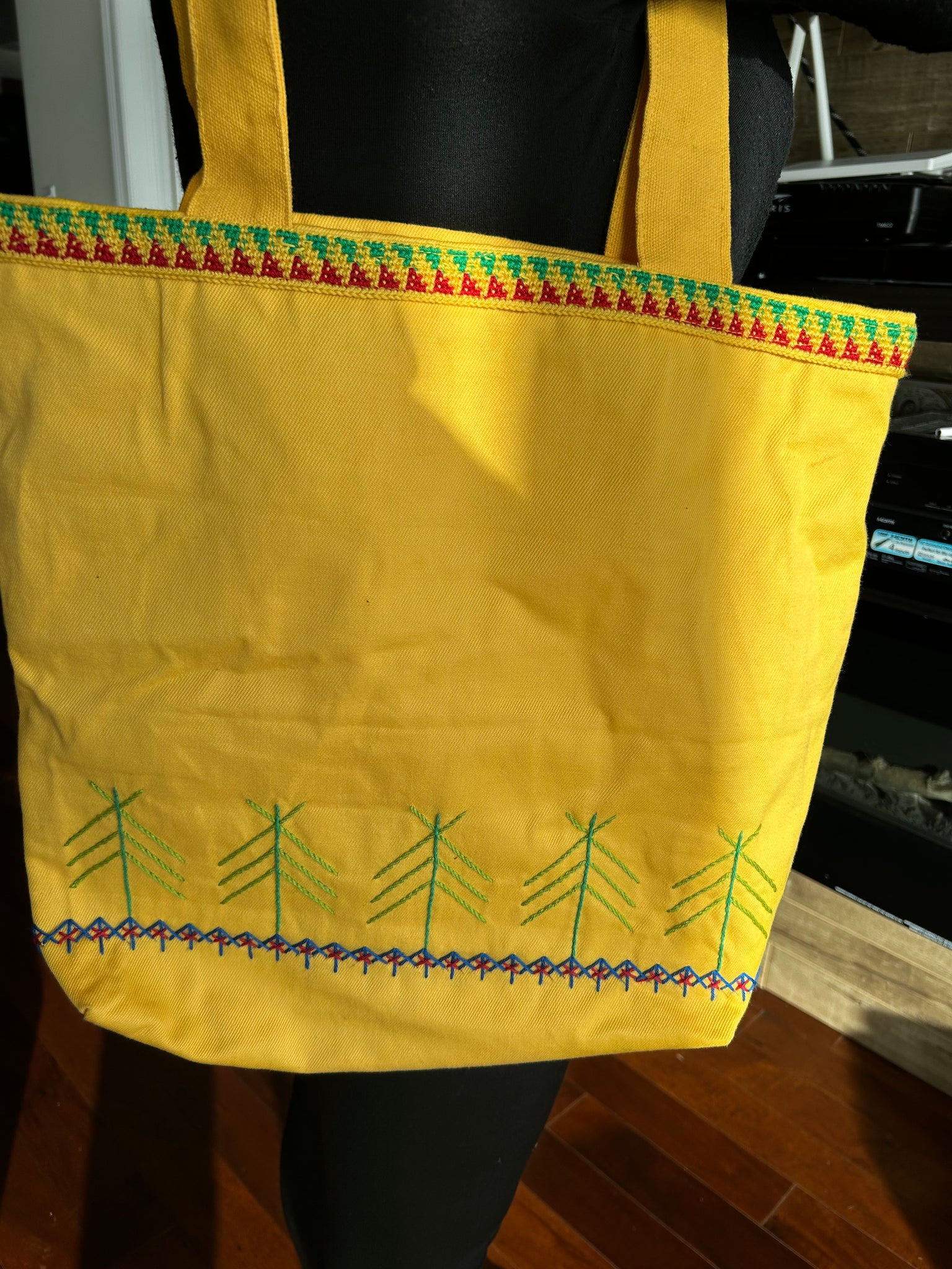 Handmade Embroidered Tote Bag , yellow