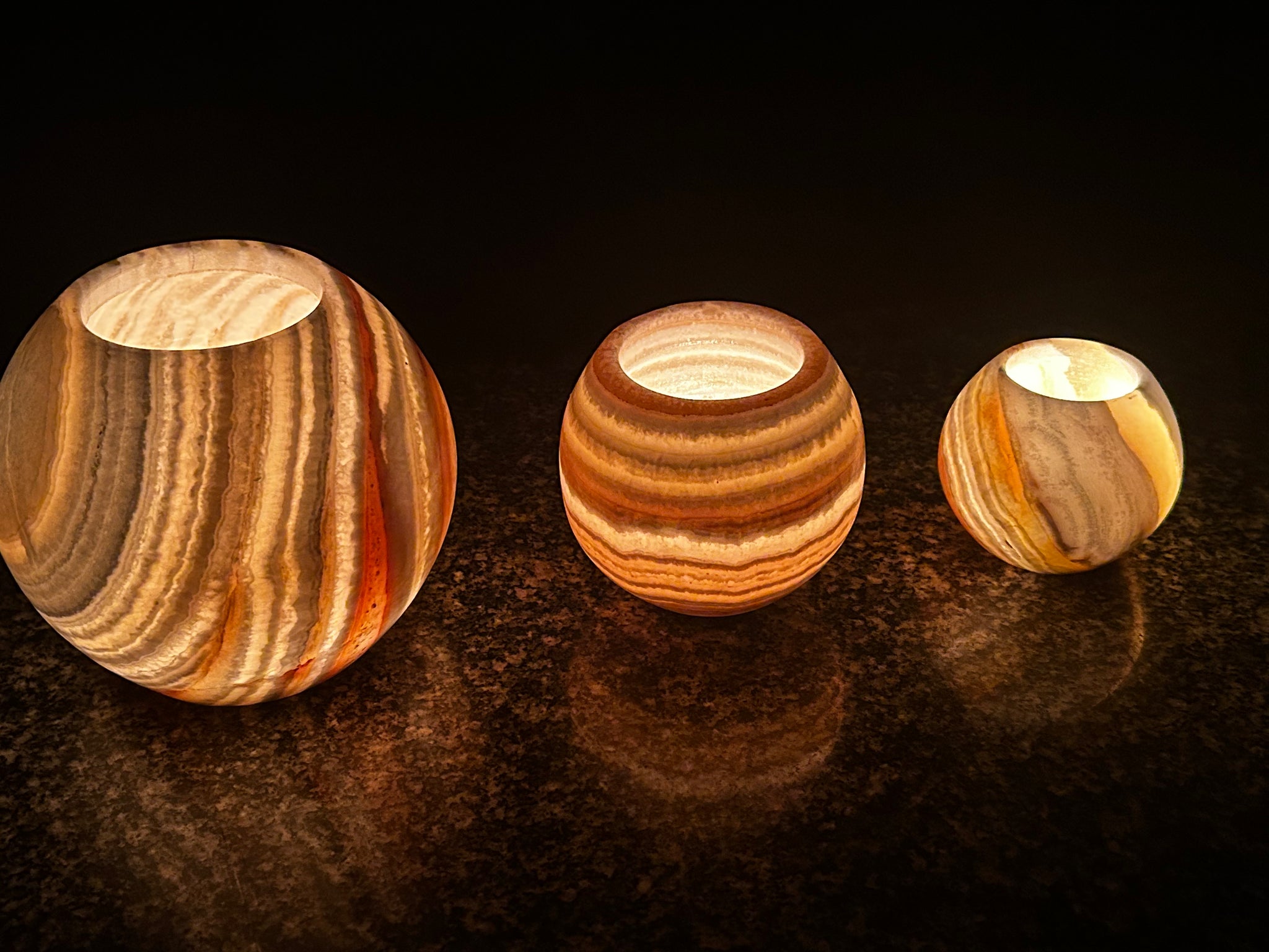 Stunning Natural Alabaster Handmade Healing Candle Holders Set of 3 , 8,10,15 cm