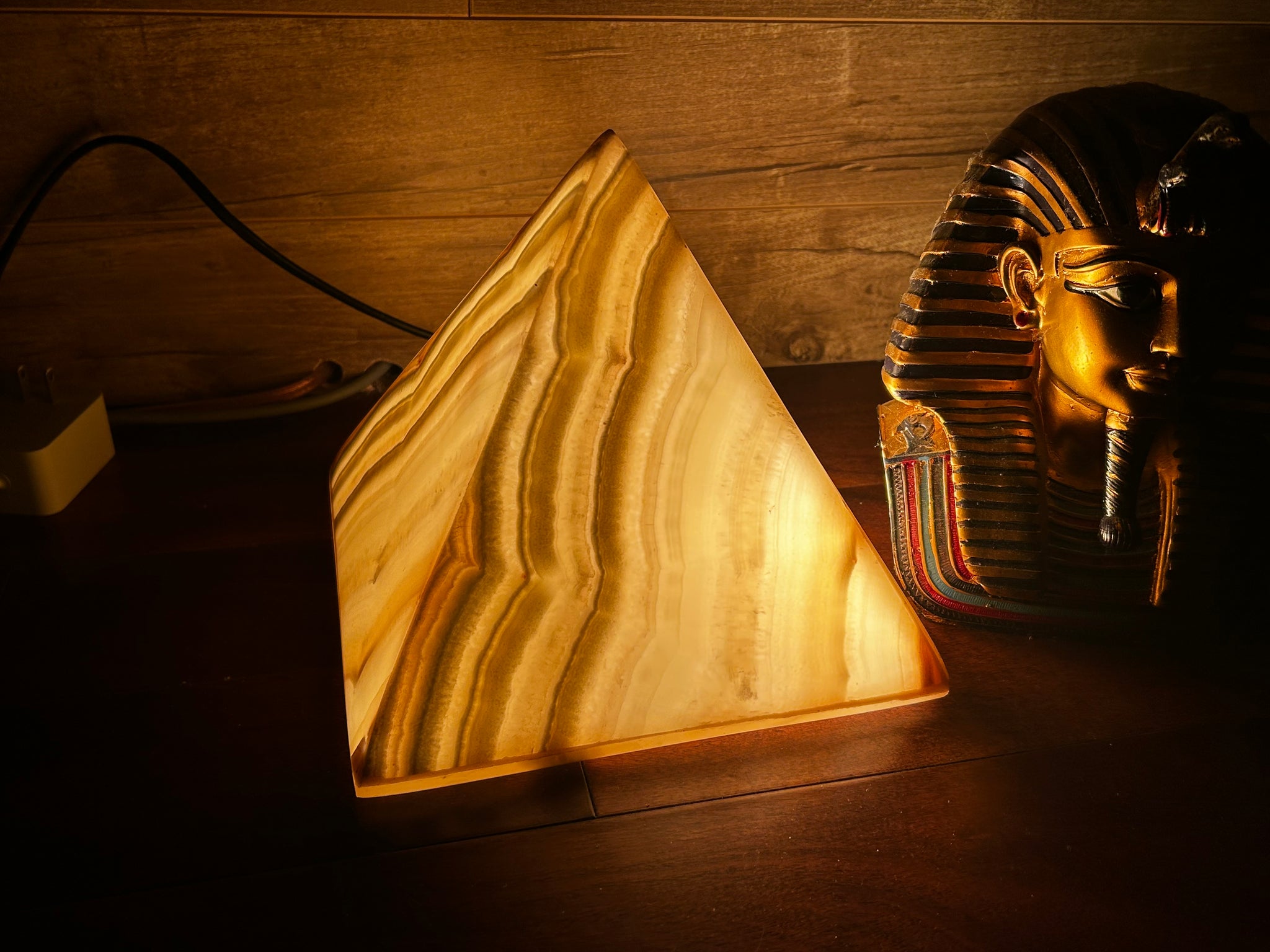 Stunning Natural Alabaster Handmade PYRAMID  table lamp Style 6