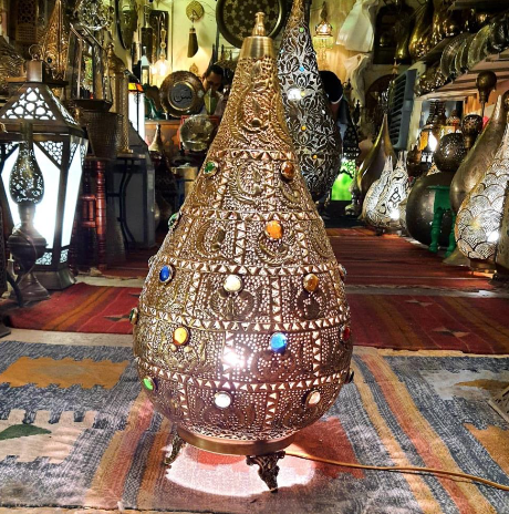 Brass Side table Lamp with stones