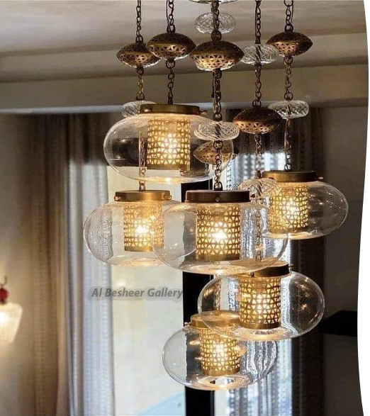 Pyrex Glass & Brass chandelier