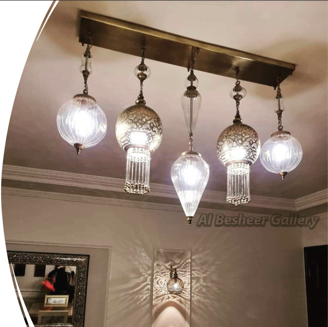 Pyrex Glass & Brass chandelier