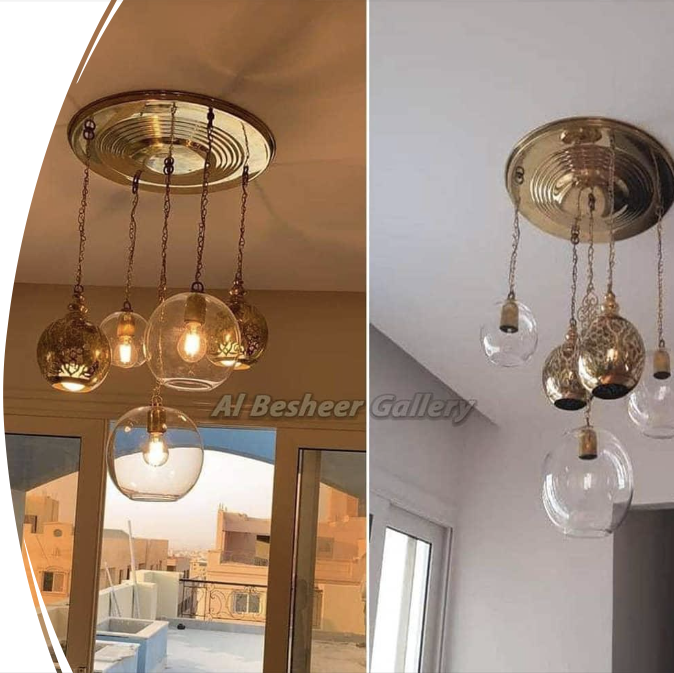 Pyrex Glass & Brass chandelier