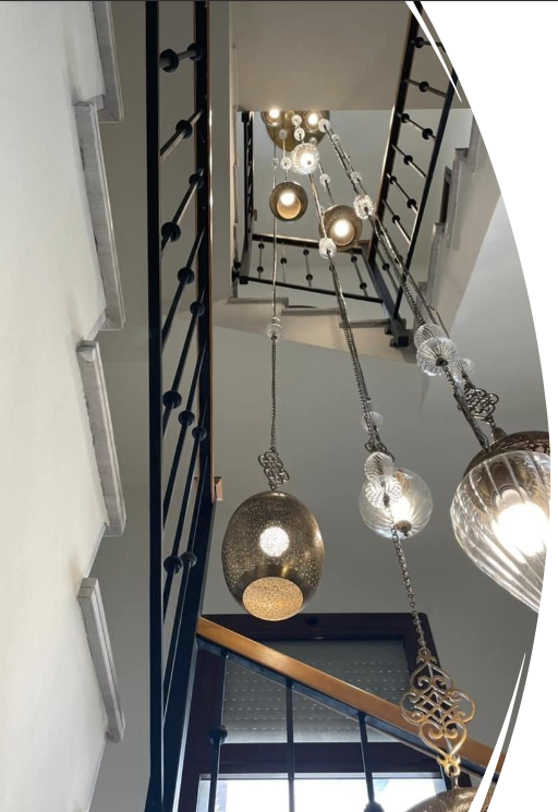 Pyrex Glass & Handmade Brass High ceilings’/ Stairs chandelier