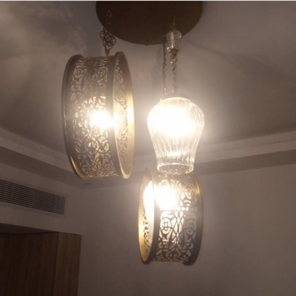 Pyrex Glass & Brass Lotus shape chandelier