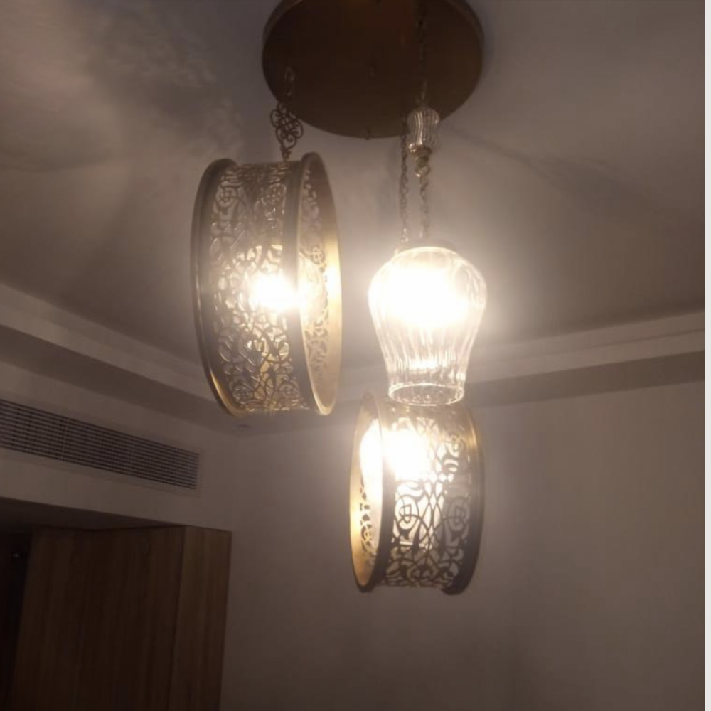 Pyrex Glass & Brass Rings chandelier